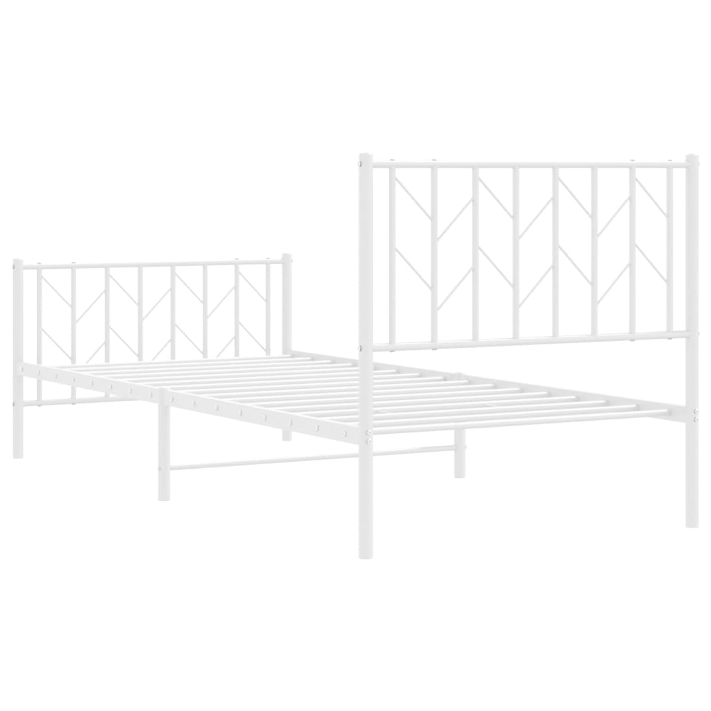 White Metal Bed Frame with Footboard - 90x200cm Sturdy Design