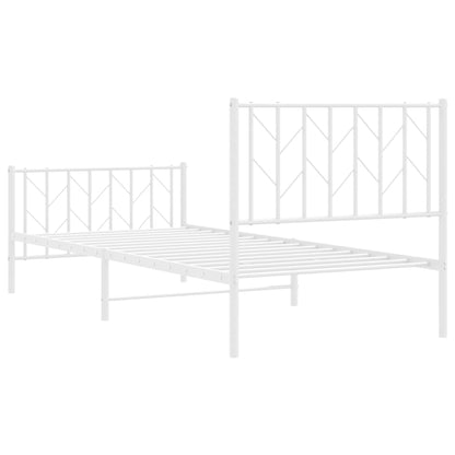 White Metal Bed Frame with Footboard - 90x200cm Sturdy Design