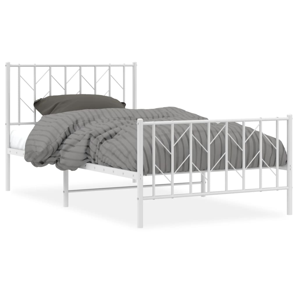 White Metal Bed Frame with Footboard, 100x190cm - No Mattress