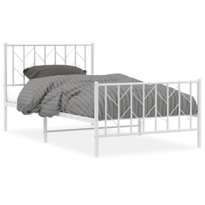 White Metal Bed Frame with Footboard, 100x190cm - No Mattress
