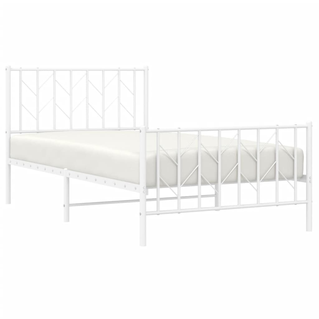 White Metal Bed Frame with Footboard, 100x190cm - No Mattress