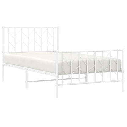 White Metal Bed Frame with Footboard, 100x190cm - No Mattress