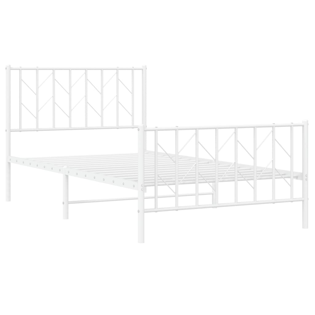 White Metal Bed Frame with Footboard, 100x190cm - No Mattress