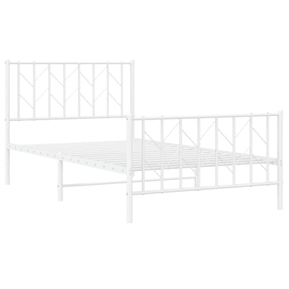 White Metal Bed Frame with Footboard, 100x190cm - No Mattress