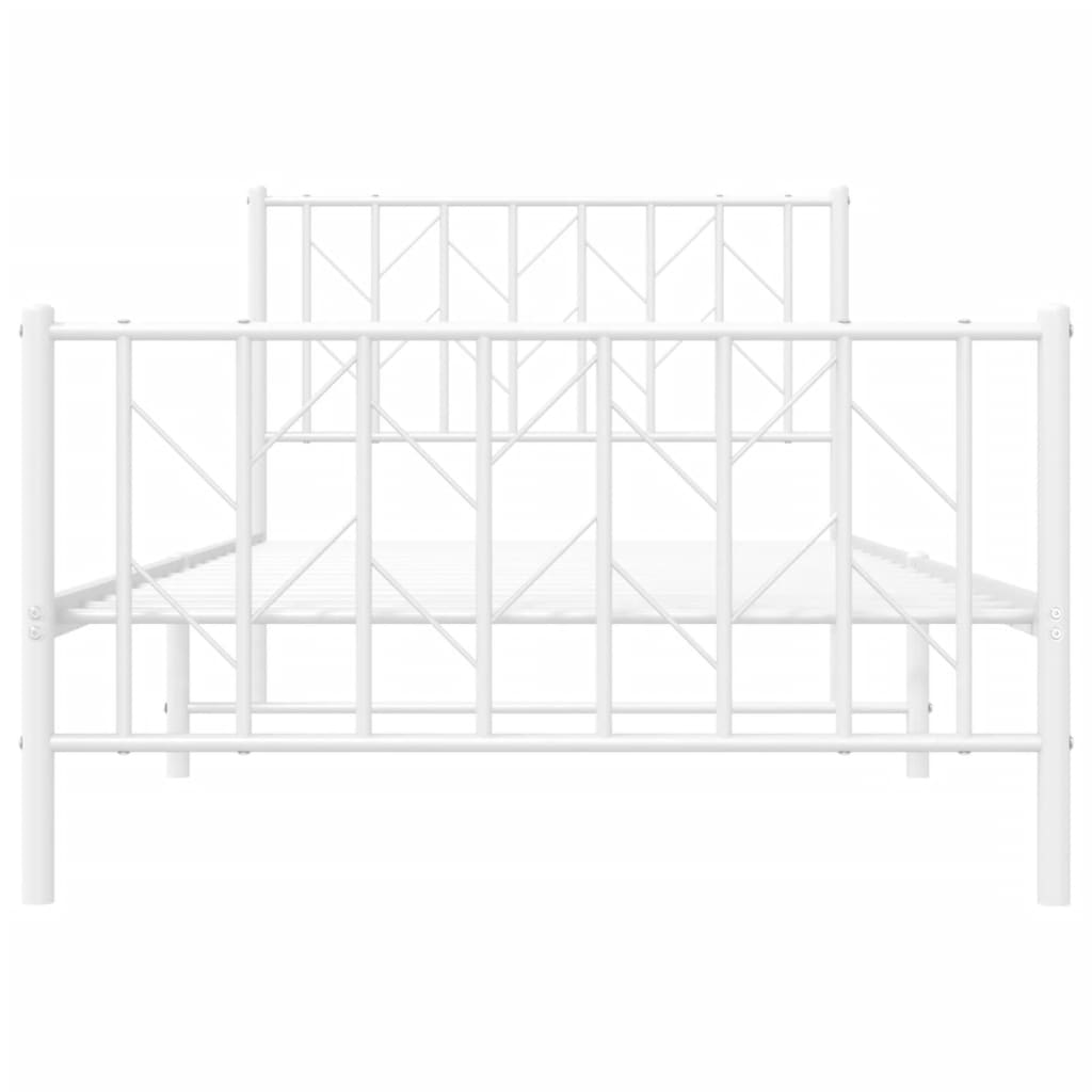 White Metal Bed Frame with Footboard, 100x190cm - No Mattress