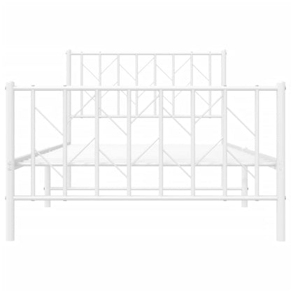 White Metal Bed Frame with Footboard, 100x190cm - No Mattress