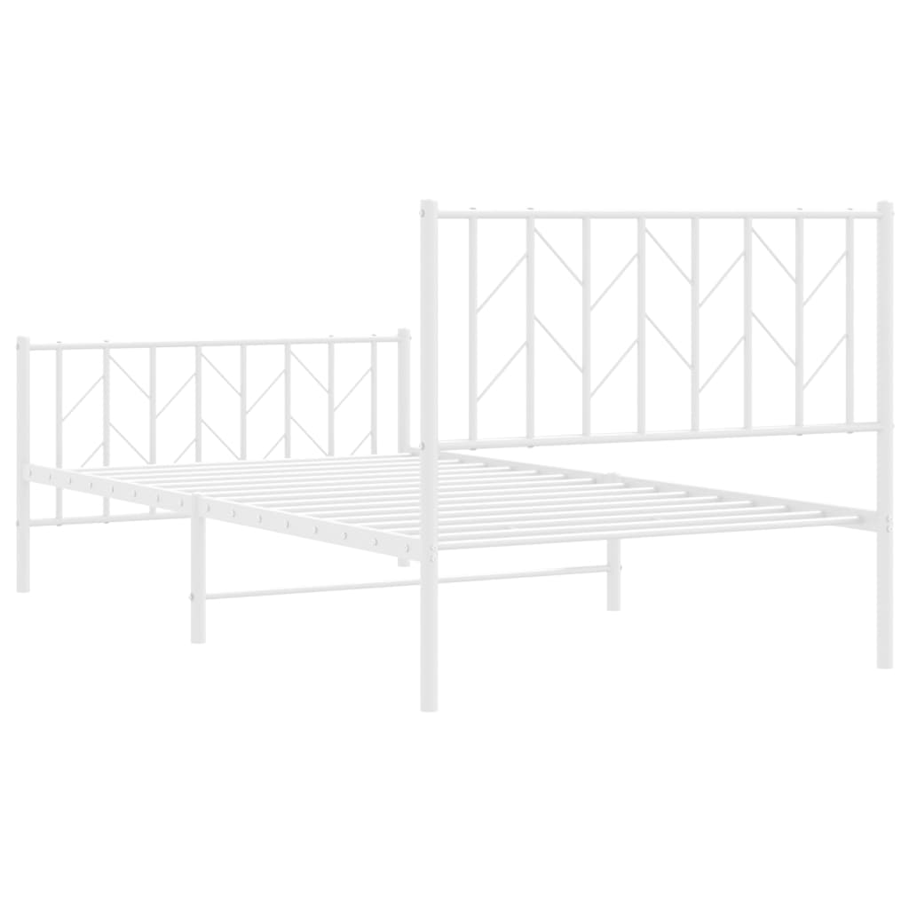 White Metal Bed Frame with Footboard, 100x190cm - No Mattress