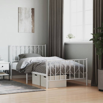 White Metal Bed Frame with Footboard, 100x190cm - No Mattress