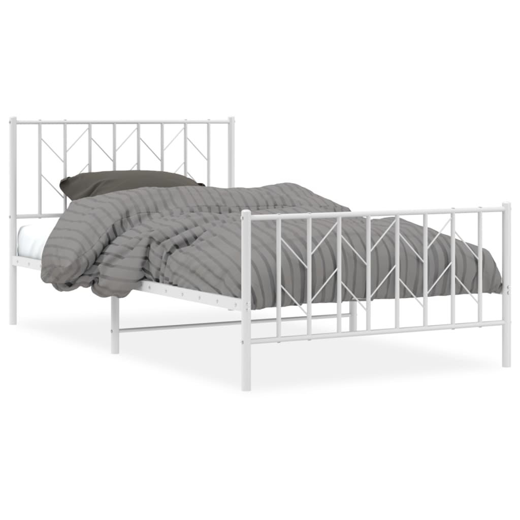 White Metal Bed Frame with Footboard, 107x203cm, No Mattress