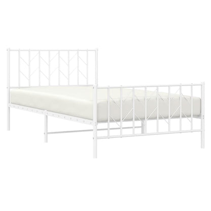 White Metal Bed Frame with Footboard, 107x203cm, No Mattress