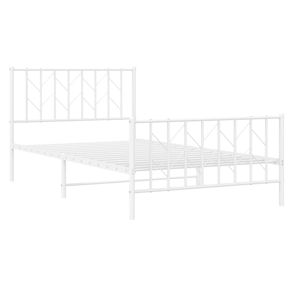 White Metal Bed Frame with Footboard, 107x203cm, No Mattress