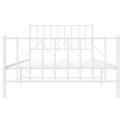 White Metal Bed Frame with Footboard, 107x203cm, No Mattress