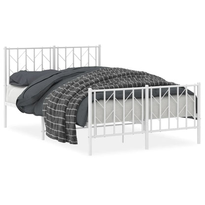 White Metal Bed Frame with Footboard - 120x190cm, No Mattress Included