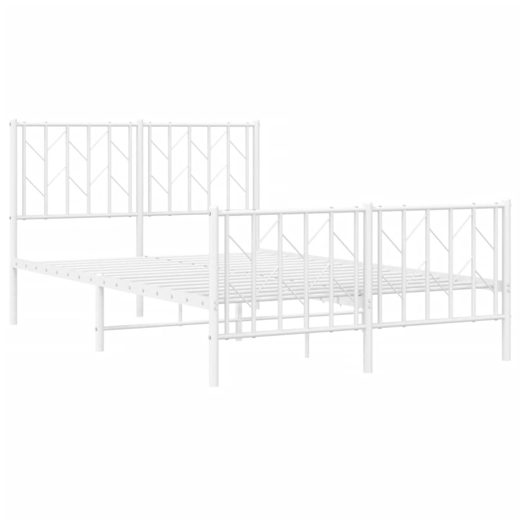 White Metal Bed Frame with Footboard - 120x190cm, No Mattress Included