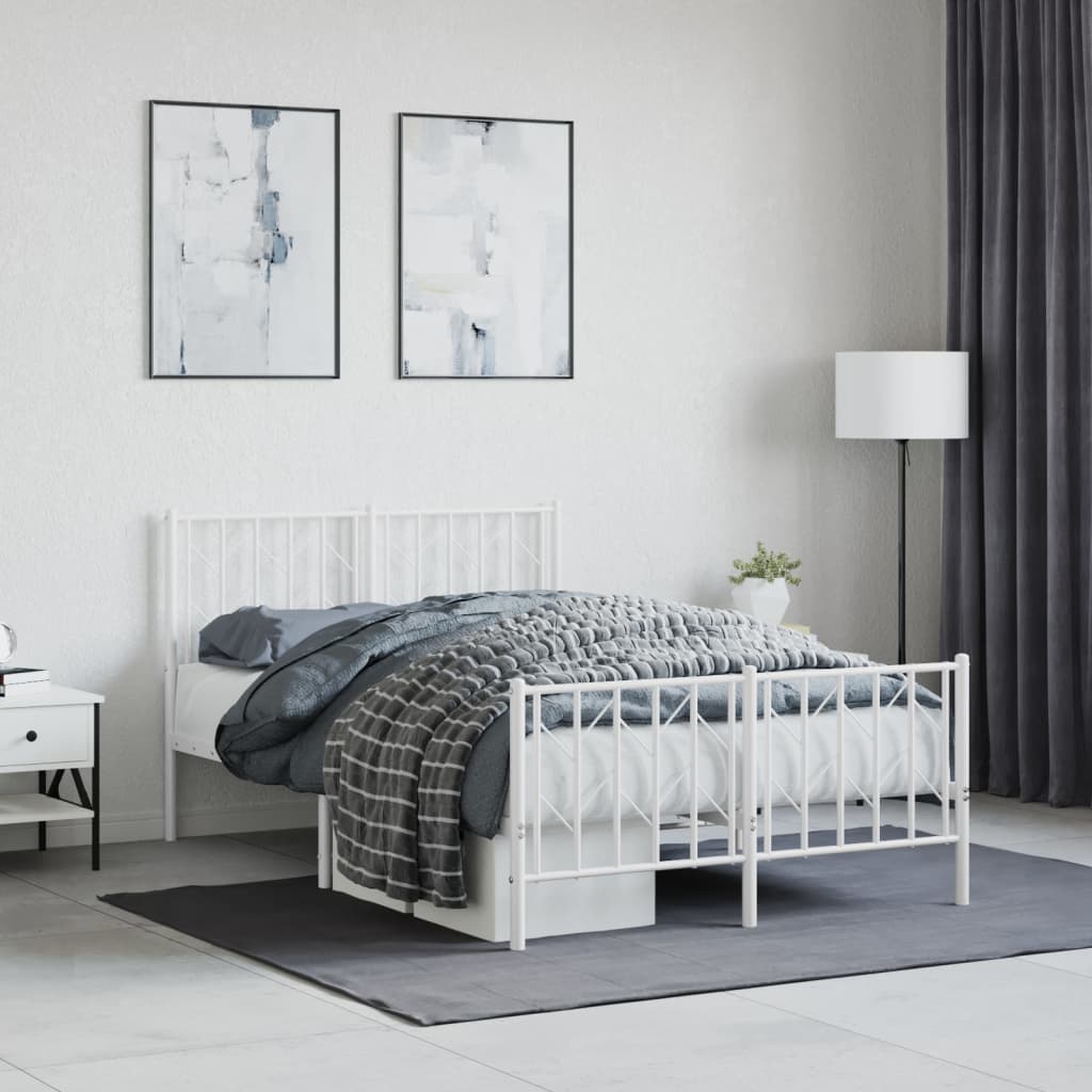 White Metal Bed Frame with Footboard - 120x190cm, No Mattress Included