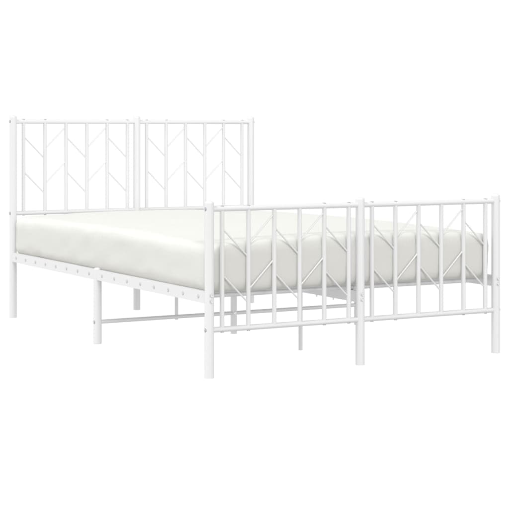 White Metal Bed Frame with Footboard - 120x200cm Sturdy Design