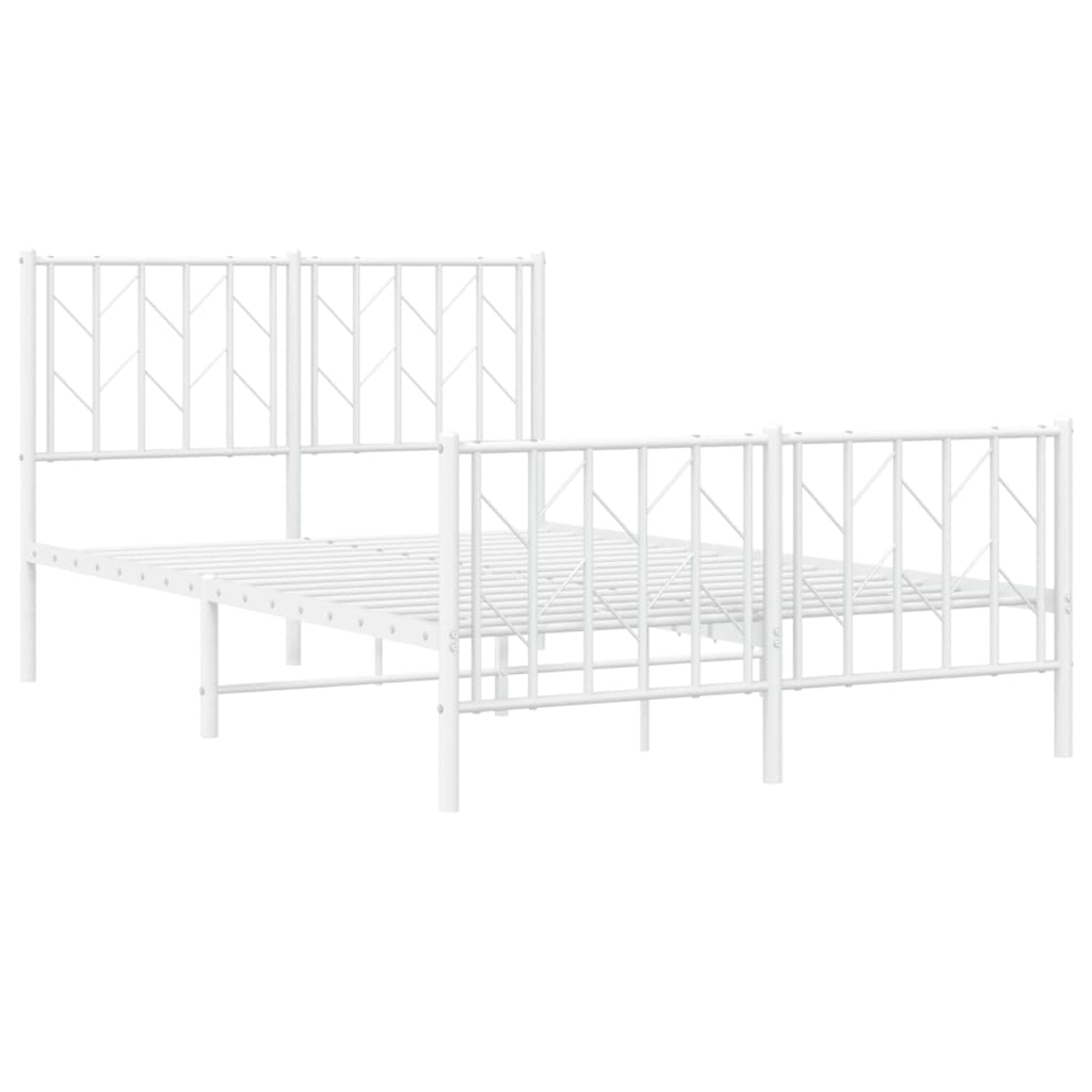 White Metal Bed Frame with Footboard - 120x200cm Sturdy Design