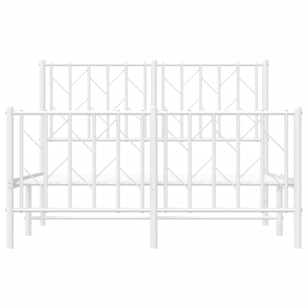 White Metal Bed Frame with Footboard - 120x200cm Sturdy Design
