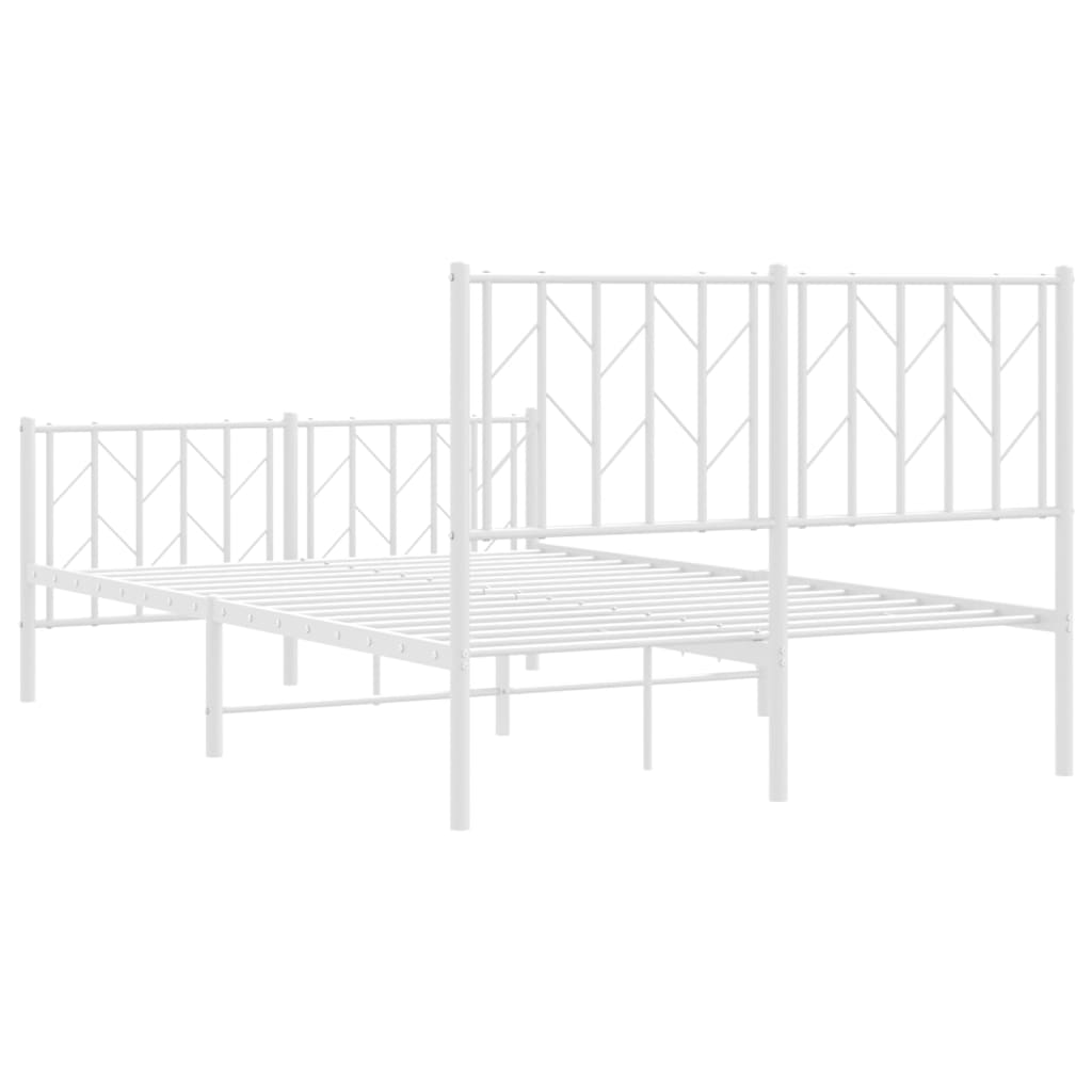 White Metal Bed Frame with Footboard - 120x200cm Sturdy Design