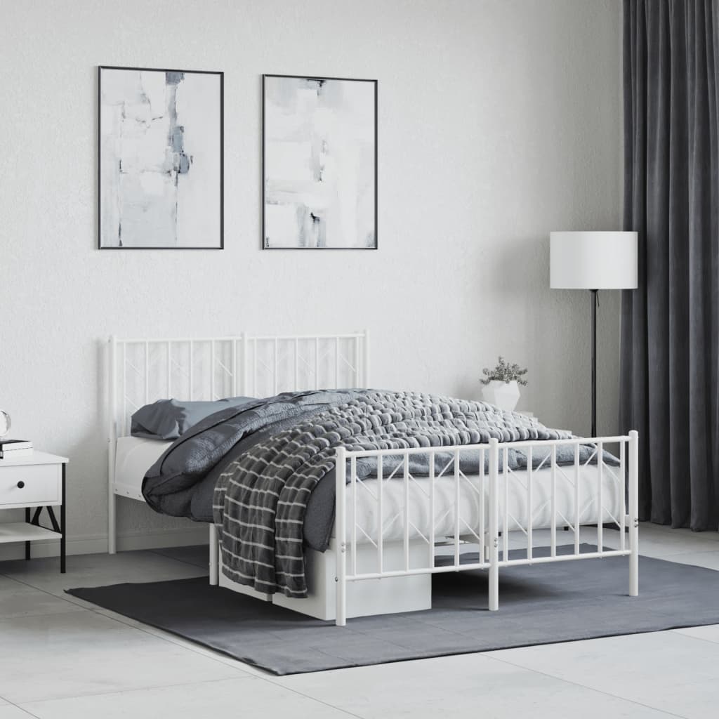 White Metal Bed Frame with Footboard - 120x200cm Sturdy Design