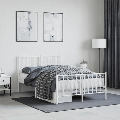 White Metal Bed Frame with Footboard - 120x200cm Sturdy Design
