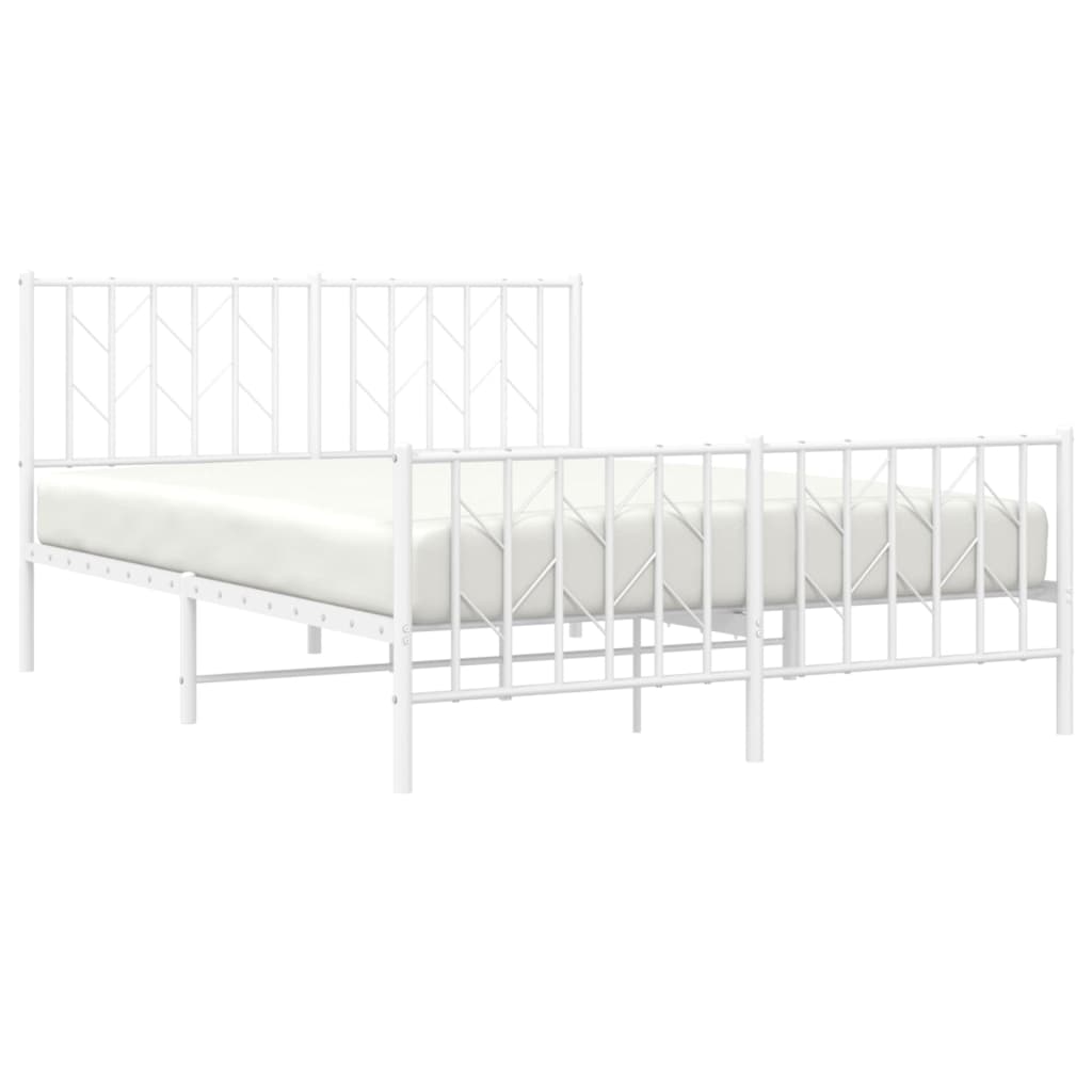 White Metal Bed Frame with Footboard - 135x190cm Sturdy Design