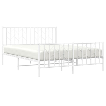 White Metal Bed Frame with Footboard - 135x190cm Sturdy Design