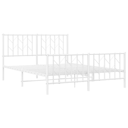 White Metal Bed Frame with Footboard - 135x190cm Sturdy Design