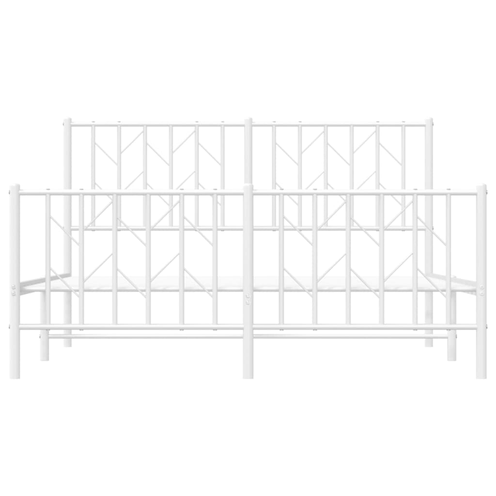 White Metal Bed Frame with Footboard - 135x190cm Sturdy Design