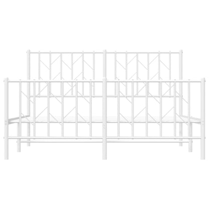White Metal Bed Frame with Footboard - 135x190cm Sturdy Design