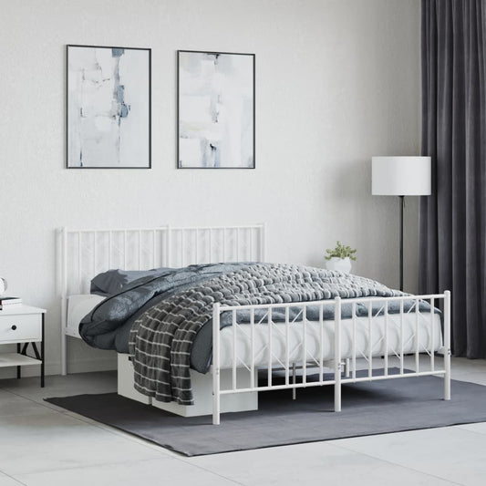 White Metal Bed Frame with Footboard - 135x190cm Sturdy Design