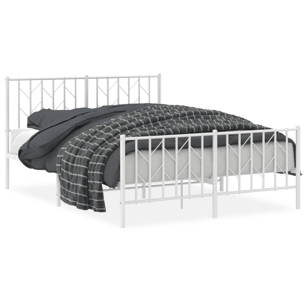 Elegant White Metal Bed Frame with Footboard, 140x190cm