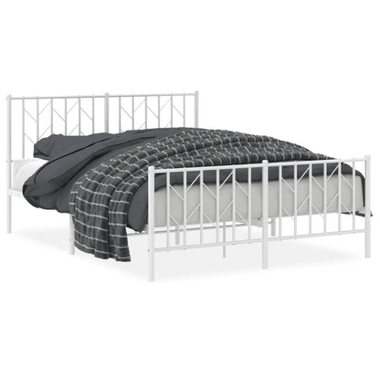 Elegant White Metal Bed Frame with Footboard, 140x190cm