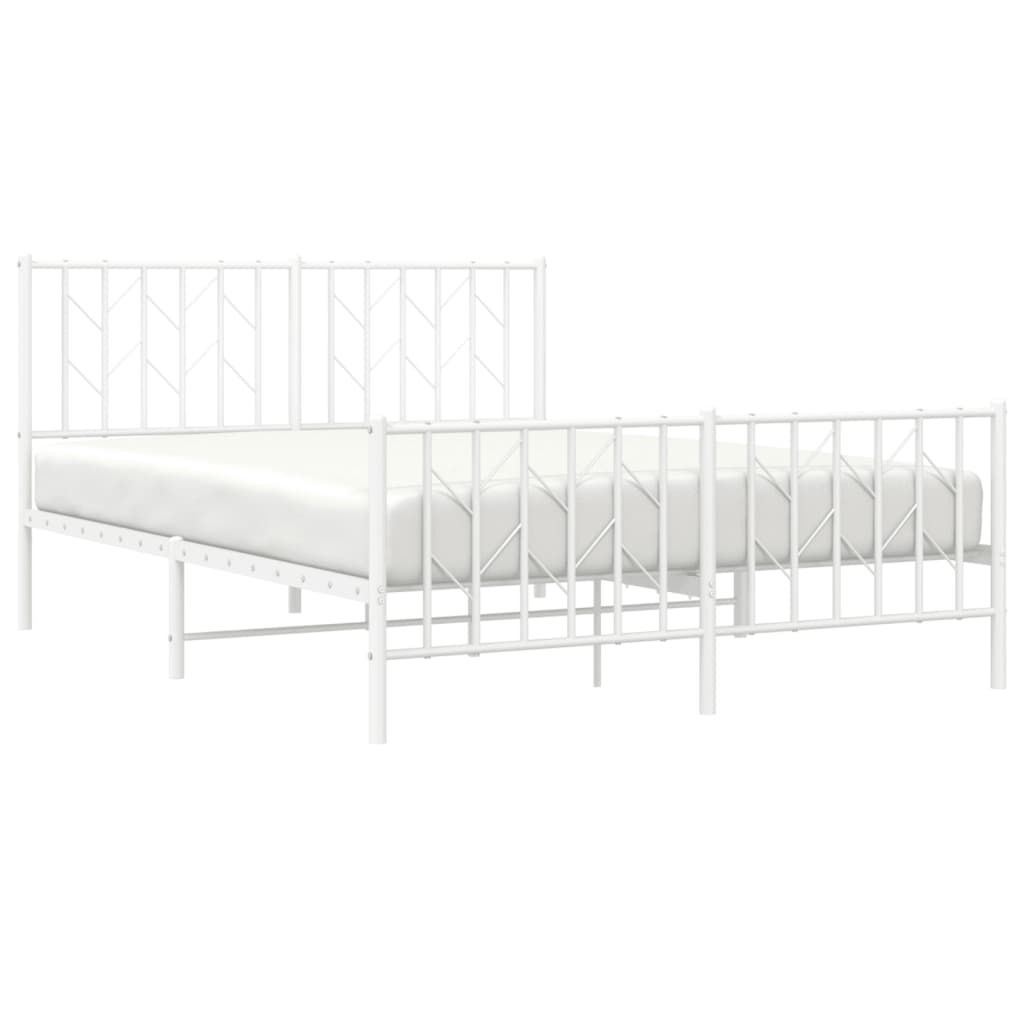 Elegant White Metal Bed Frame with Footboard, 140x190cm