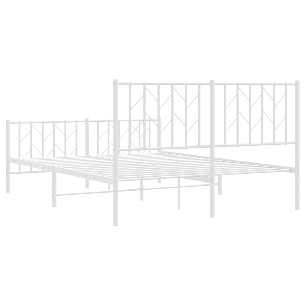 Elegant White Metal Bed Frame with Footboard, 140x190cm