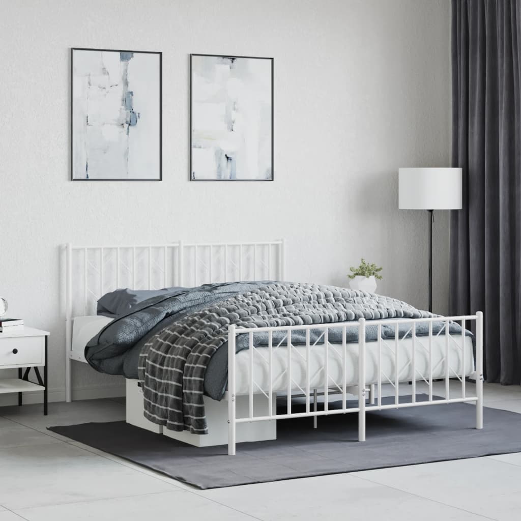 Elegant White Metal Bed Frame with Footboard, 140x190cm