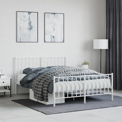 Elegant White Metal Bed Frame with Footboard, 140x190cm