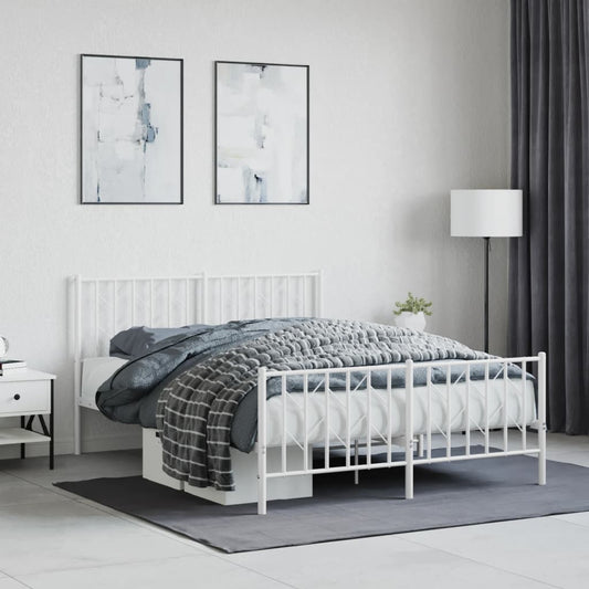 Elegant White Metal Bed Frame with Footboard, 140x190cm