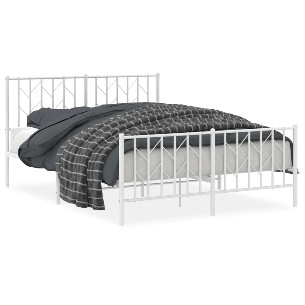 White Metal Bed Frame with Footboard - 140x200cm (No Mattress)