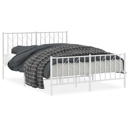 White Metal Bed Frame with Footboard - 140x200cm (No Mattress)