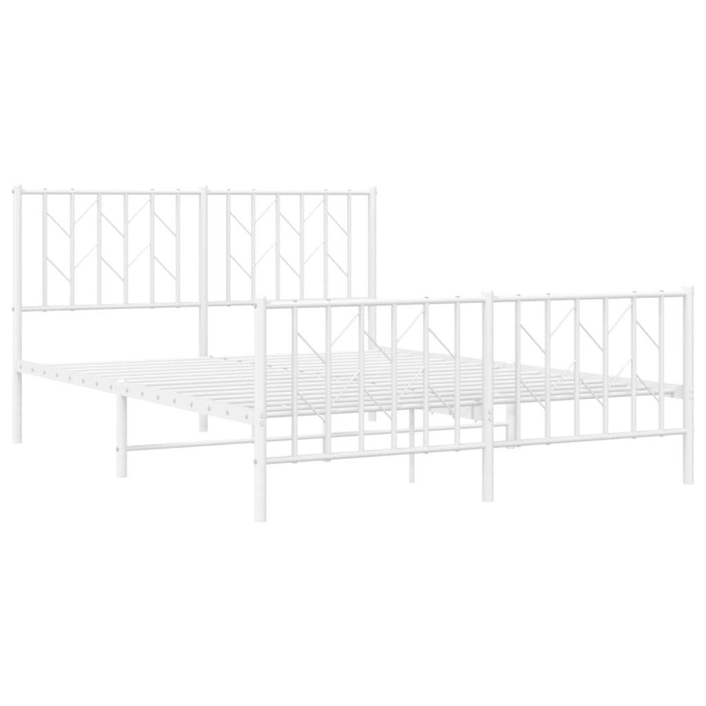 White Metal Bed Frame with Footboard - 140x200cm (No Mattress)