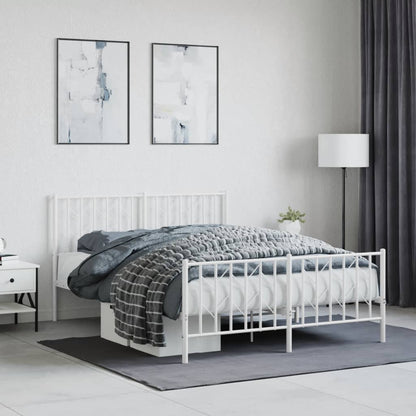 White Metal Bed Frame with Footboard - 140x200cm (No Mattress)
