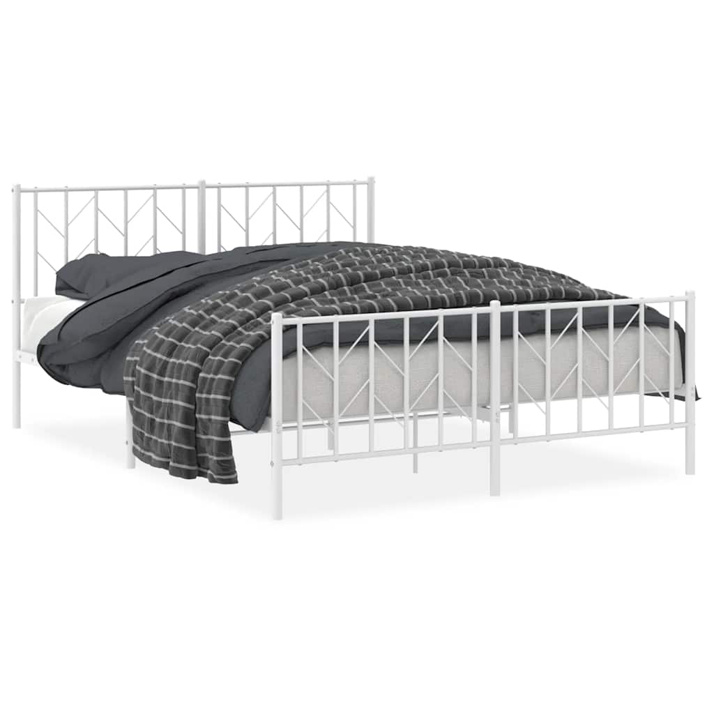 White Metal Bed Frame with Footboard, 150x200cm, No Mattress