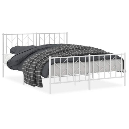 White Metal Bed Frame with Footboard, 150x200cm, No Mattress