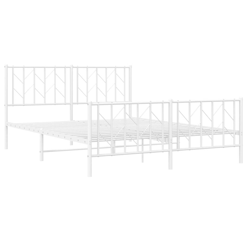White Metal Bed Frame with Footboard, 150x200cm, No Mattress