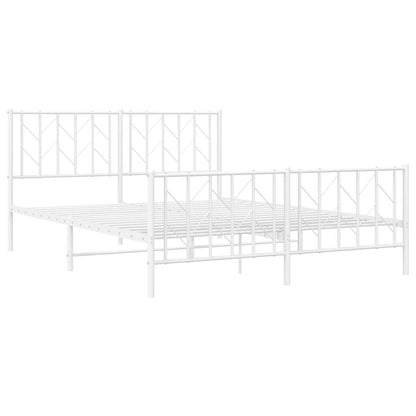 White Metal Bed Frame with Footboard, 150x200cm, No Mattress