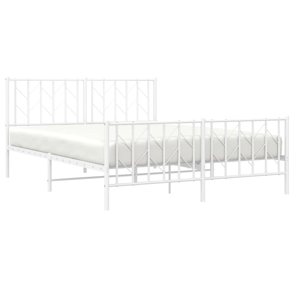 White Metal Bed Frame with Footboard, 150x200cm, No Mattress