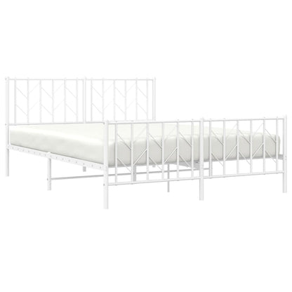 White Metal Bed Frame with Footboard, 150x200cm, No Mattress