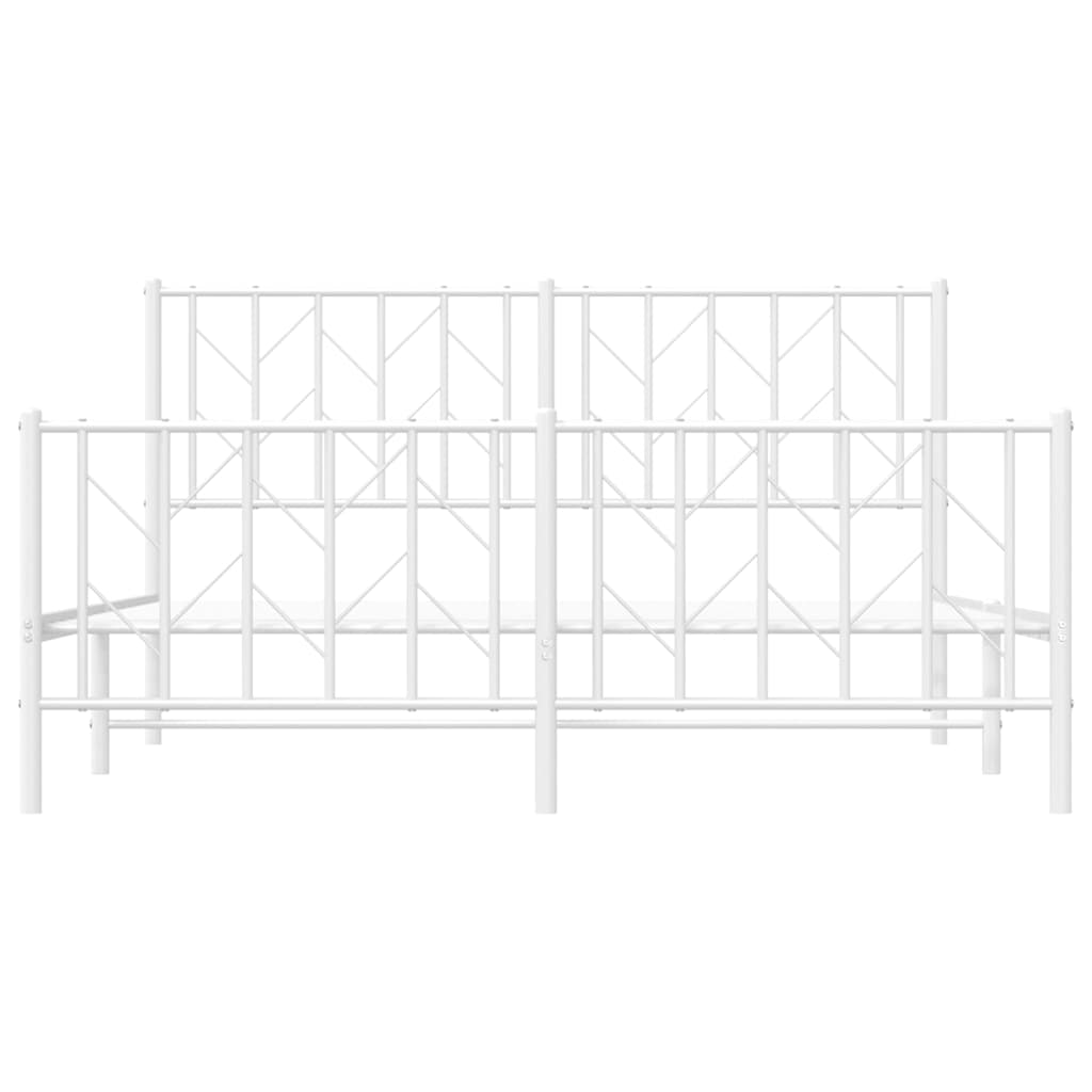 White Metal Bed Frame with Footboard, 150x200cm, No Mattress