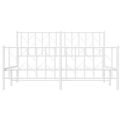 White Metal Bed Frame with Footboard, 150x200cm, No Mattress